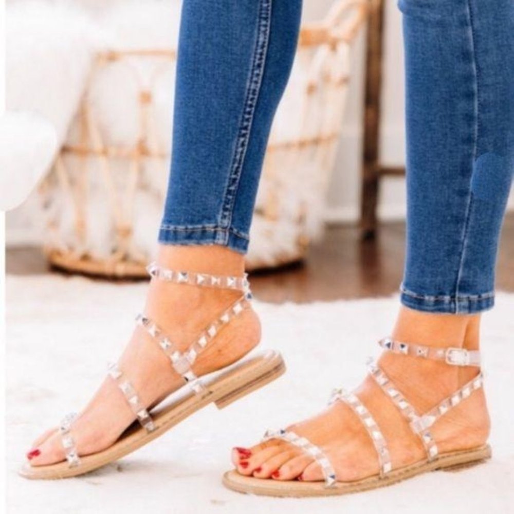 !! NEW !! Clear Studded Gladiator Sandals - Picture 6 of 11
